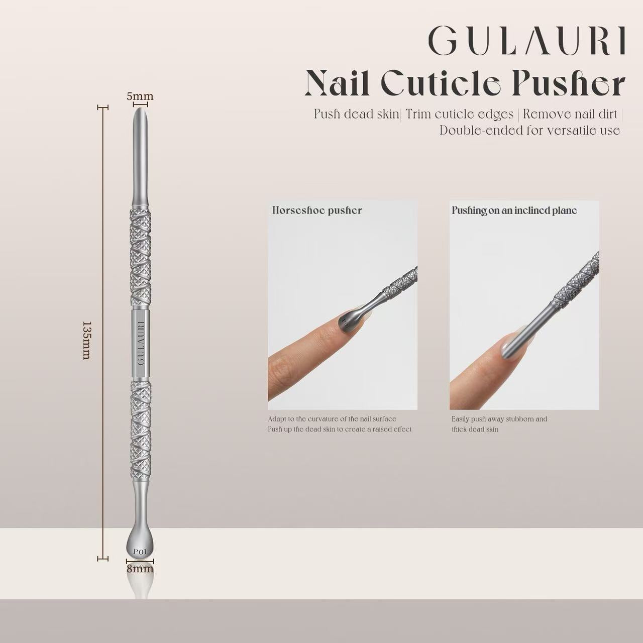 Gulauri Cuticle Pusher | Professional Double-Ended Nail Tool
